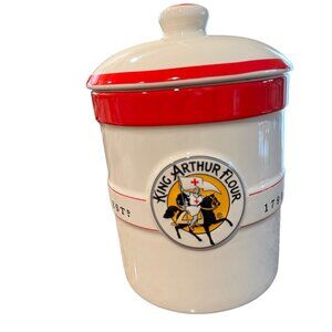 KING ARTHUR FLOUR 1 QT Ceramic CANISTER Crock /Jar Sourdough Starter Lid EUC